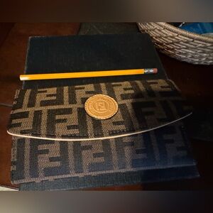 Fendi Black and Tan Logo Clutch